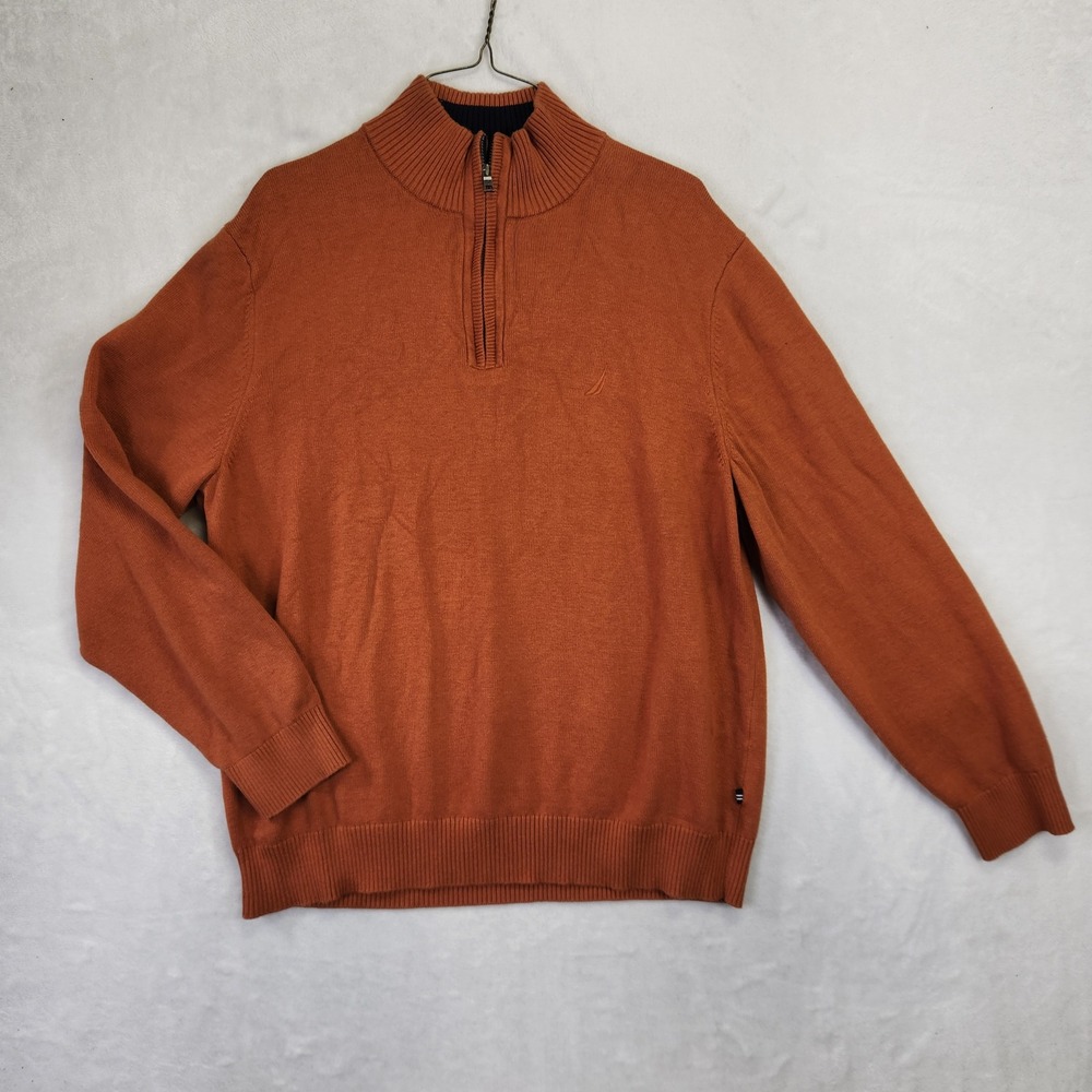 Nautica Mens XL Burnt Orange Pima Cotton Blend Quarter Zip Mock Neck Sweater